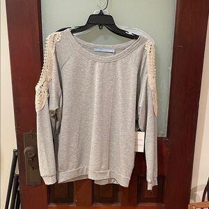 Michelle Nicole Gray Sweatshirt with Cream Crocheted Shoulders